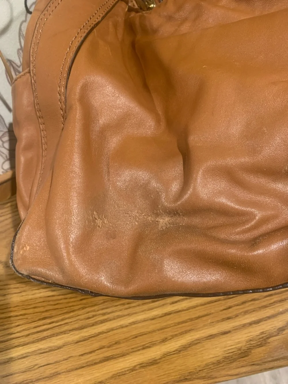 Michael Kors Ludlow Cognac Leather Drawstring Shoulder Bag with Gold Accents - Picture 5 of 16